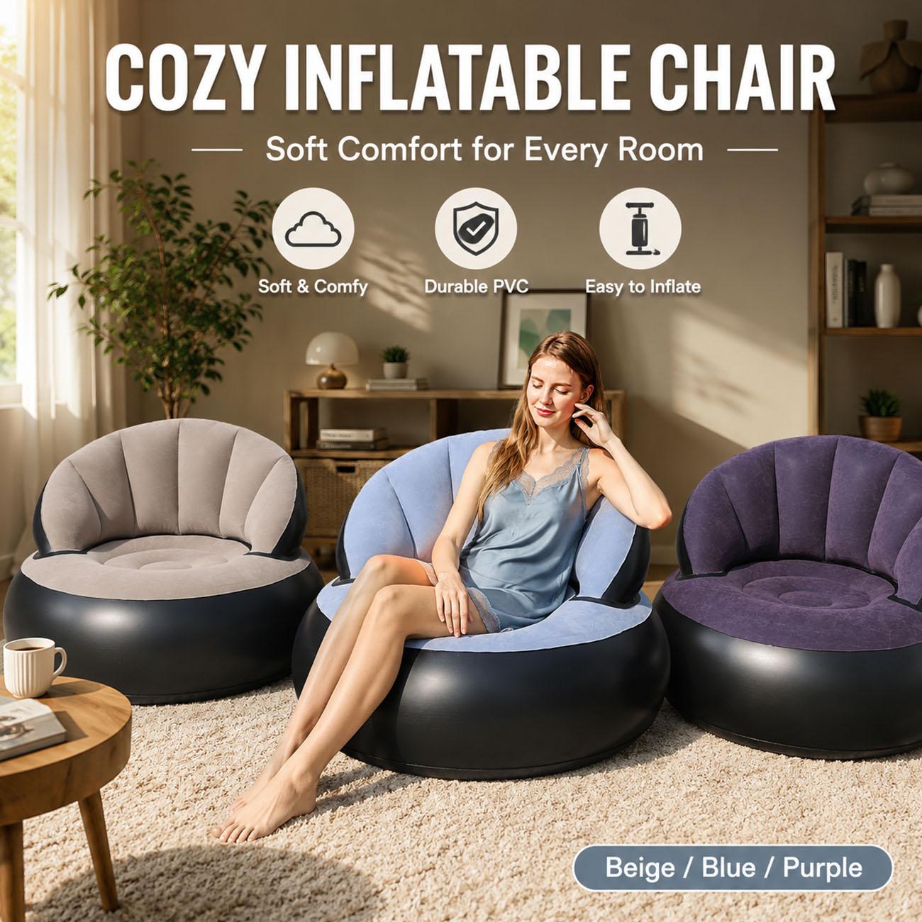 Bonsai Garden Bench - Inflatable Chair for Adults, Flocking Comfortable